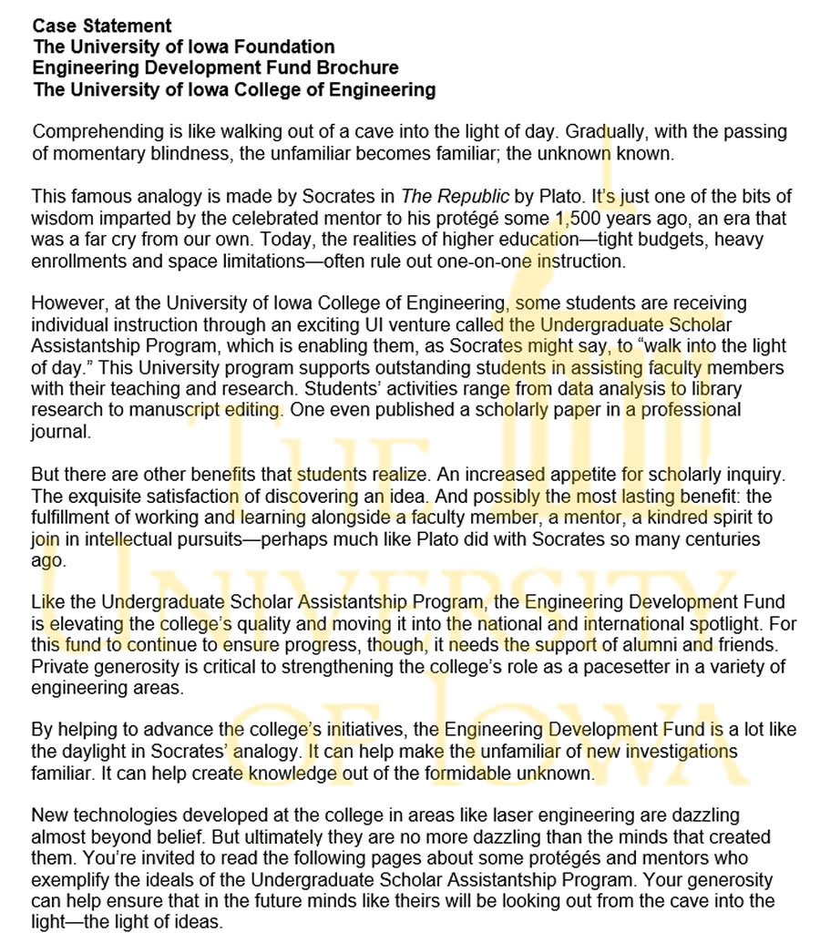 University of Iowa College of Engineering fundraising case statement